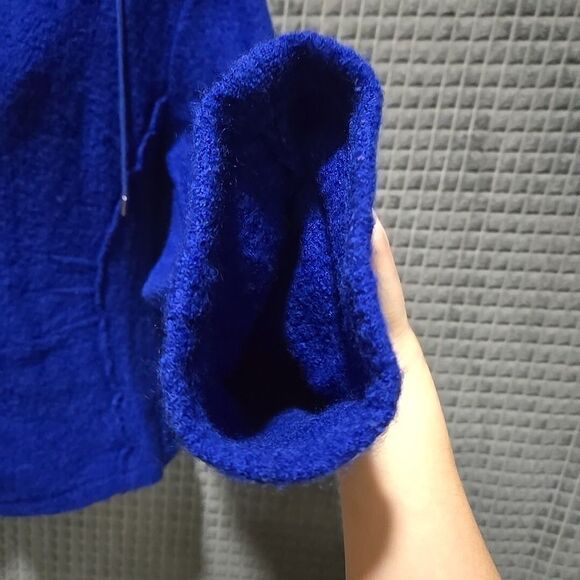 Y2K Wool Statement Sweater Jacket SzS/M Hooded Blue Mod Twee Glam Rock 60s 80s - Picture 9 of 16